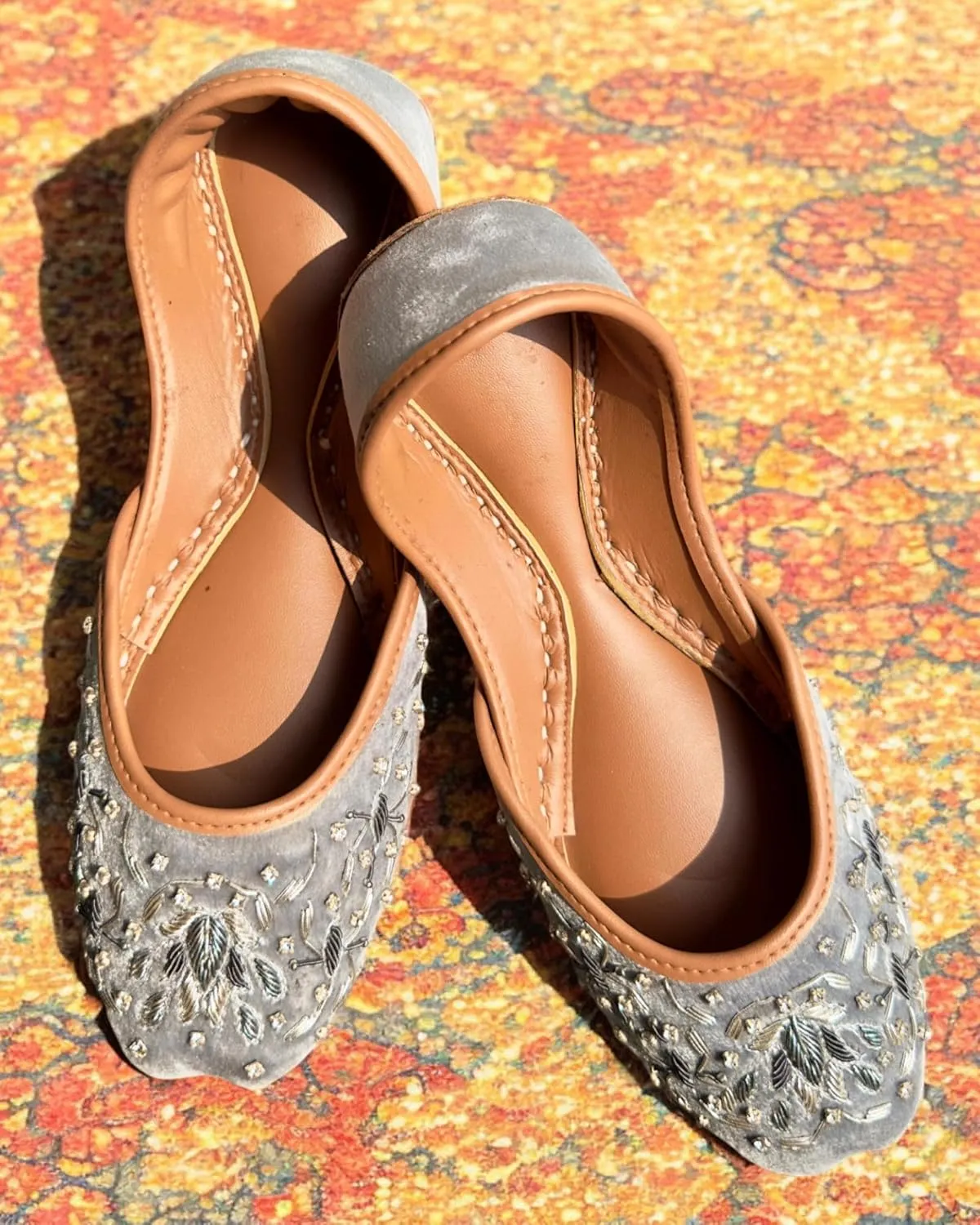 Women's Slip On Traditional Handmade Khussa Bridal Mojari Punjabi Jutti Ethnic Ballet Flats