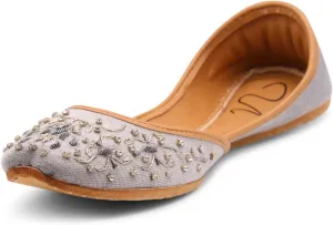 Women's Slip On Traditional Handmade Khussa Bridal Mojari Punjabi Jutti Ethnic Ballet Flats