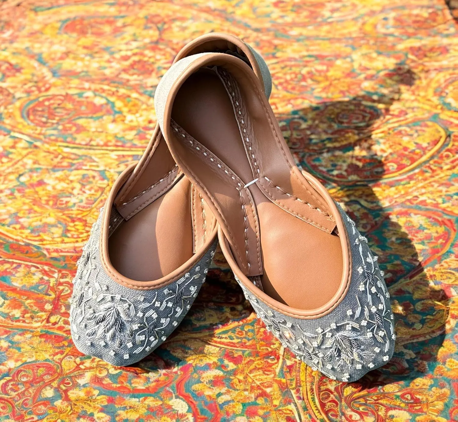 Women's Slip On Traditional Handmade Khussa Bridal Mojari Punjabi Jutti Ethnic Ballet Flats