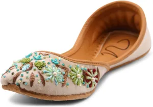 Women's Slip On Traditional Handmade Khussa Bridal Mojari Punjabi Jutti Ethnic Ballet Flats