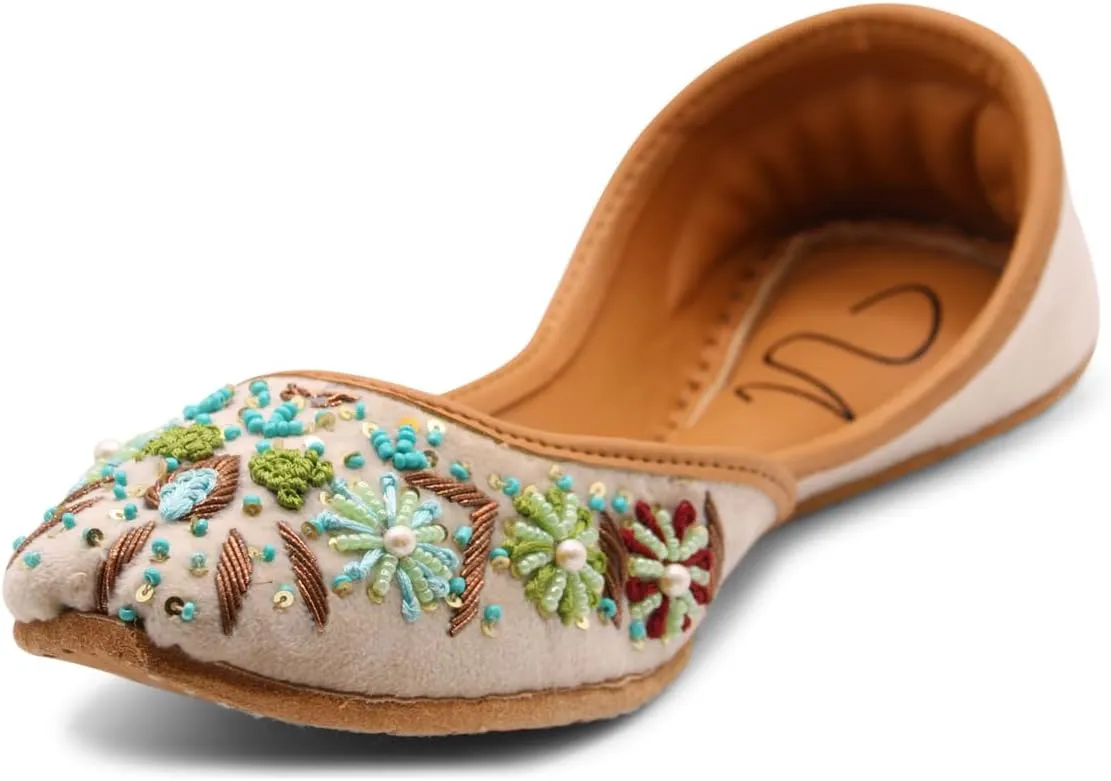 Women's Slip On Traditional Handmade Khussa Bridal Mojari Punjabi Jutti Ethnic Ballet Flats