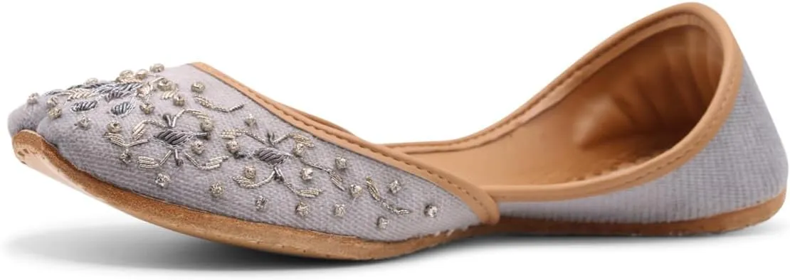 Women's Slip On Traditional Handmade Khussa Bridal Mojari Punjabi Jutti Ethnic Ballet Flats