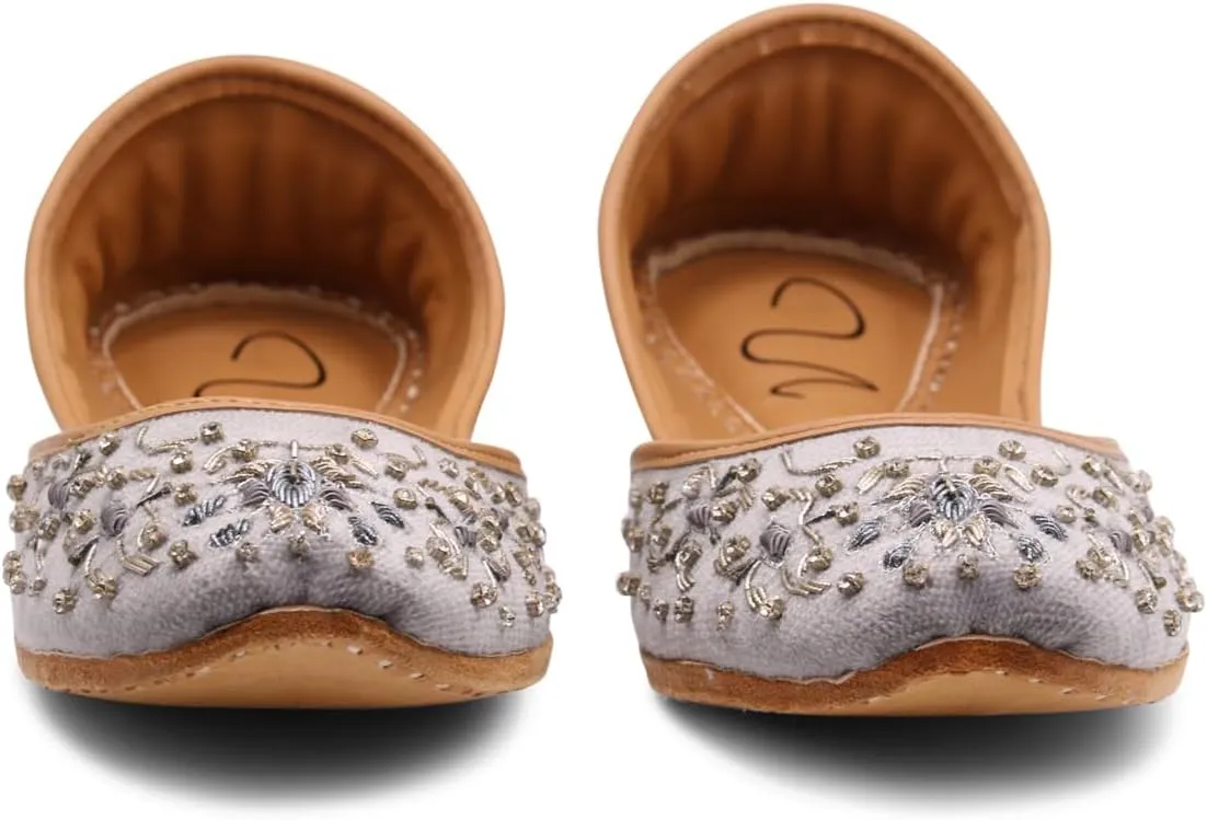 Women's Slip On Traditional Handmade Khussa Bridal Mojari Punjabi Jutti Ethnic Ballet Flats