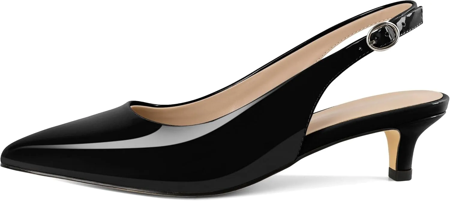YODEKS Slingback Heels for Women Kitten Heels Pumps 1.5 Inch Pointed Toe Dress Shoes